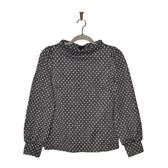 TALBOTS‎ $79 Blue White Metallic Polka Dot Puff Sleeve Top High Neck PS - Picture 1 of 4